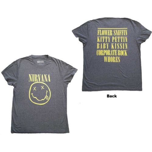 Nirvana Shirt grijs – Smiley Logo with Back Print