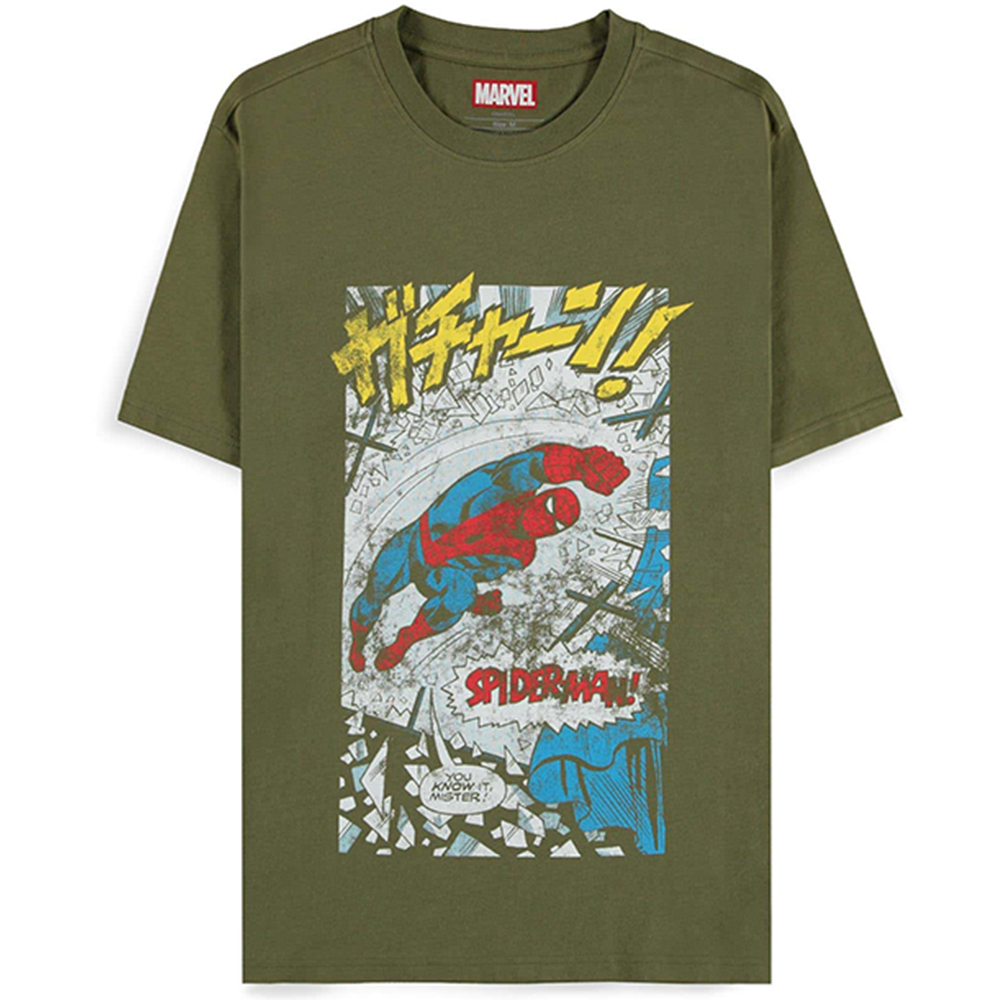 Marvel Spider-Man T-shirt – Retro Japanse Comic Print – Groen Unisex Shirt